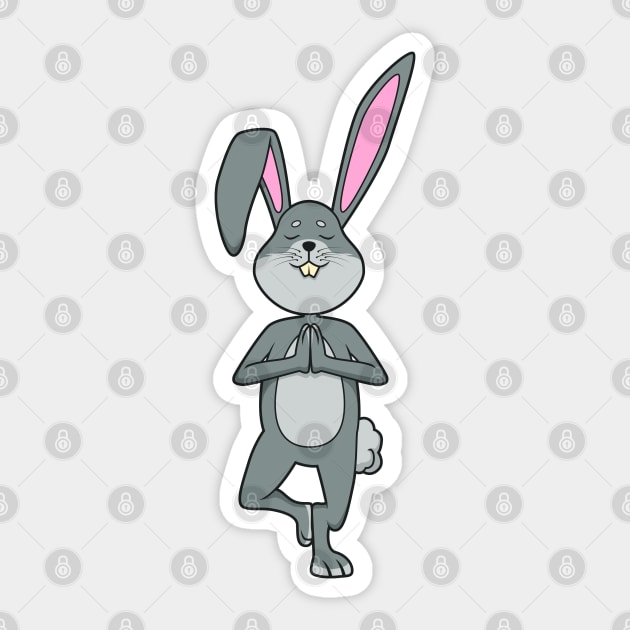 Cartoon rabbit meditates with yoga Sticker by Modern Medieval Design